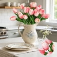 thumbnail image 3 of Artificial Tulips 20 Stems Real Touch PU Faux Flowers Gradient Pink Bouquet for Wedding Home Decor Kitchen Table Vase Centerpieces Spring Easter Valentine’s Day Gift 13 Inch, 3 of 9