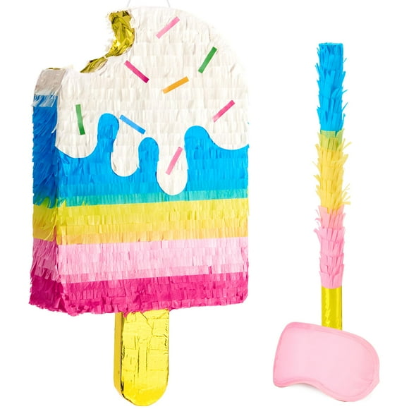 WERNNSAI Ice Cream Pinata - Colorful Popsicle Pinata with Blindfold and Stick for Summer Ice Cream Birthday Party Decoration Supplies Baby Shower Celebration Supplies