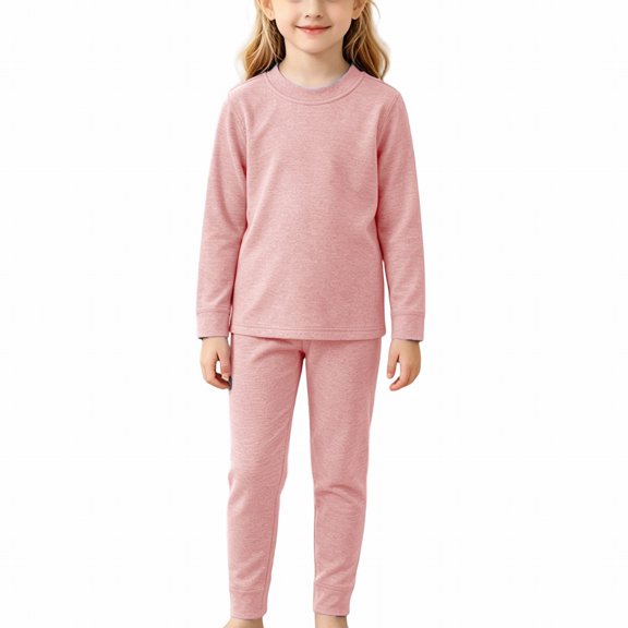 TIREOW Girls and Boys Thermal Underwear 2 Piece Set Solid Color Crewneck Long Sleeve Top and Matching Pants Loungewear Sleepwear Set