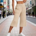 thumbnail image 6 of Bloomae Women's Capri Pants Lightweight Loose Fit Casual Palazzo Capris Elastic High Waisted Wide Straight Leg Comfy Lounge Cropped Trousers with Pockets, 6 of 6