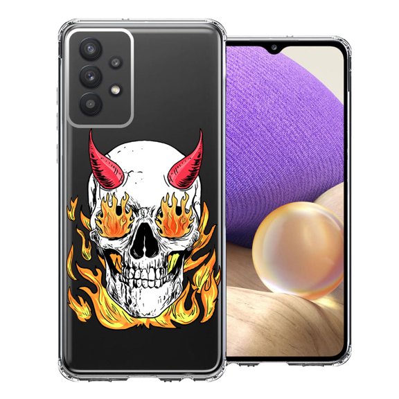 MUNDAZE For Samsung Galaxy A32 Flamming Devil Skull Design Double Layer Phone Case Cover
