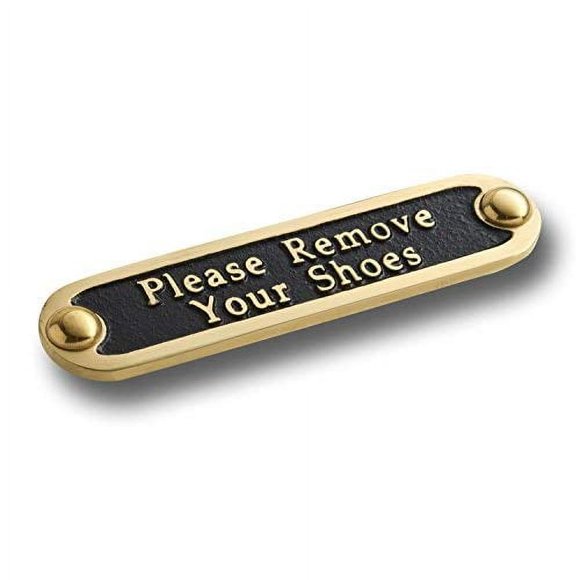 Please Remove Your Shoes Brass Door Sign. Traditional Style Home Décor Wall Plaque Handmade By The Metal Foundry UK.