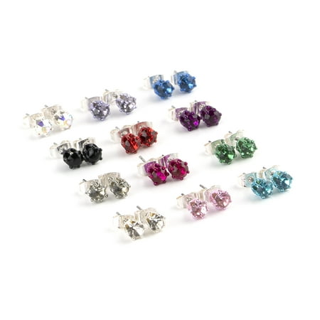 Claire's Girls 5mm Multicolor Crystal Stud Earrings Set, Post Back, 12 Pack, Children's
