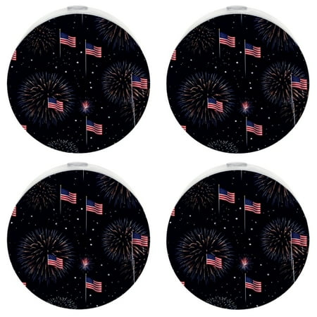

Night Lights Plug Into Wall [4 Pack] Night Light for Kids LED Nightlight with Dusk to Dawn Sensor for Bathroom Decor Children Room Blue Red Star Fireworks American Flag