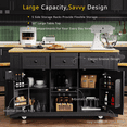 thumbnail image 5 of 53" Kitchen Island On Wheels, Rolling Kitchen Island Cart with Drop Leaf & Power Outlet, Barn Door Kitchen Island Table with Storage Cabinet and Tower Rack for Kitchen, Dining Room, Black, 5 of 8