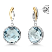 Gem Stone King 925 Sterling Silver Sky Blue Simulated Aquamarine Earrings for Women | 13.40 Cttw | Gemstone March Birthstone | Round 12MM