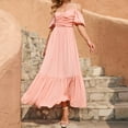 thumbnail image 3 of Femmes Robes de Bal Élégant Fluide Manches Courtes Maxi Robe Longue Mariage Invité Robe de Soirée Robes de Retour, 3 of 8