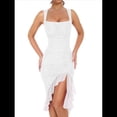 thumbnail image 1 of Vestido Midi Ajustado Fruncido para Mujer, Cuello Cuadrado, Sin Mangas, Bajo con Volantes, Vestido de Fiesta para Discoteca, , Talla L, 1 of 8