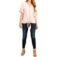 thumbnail image 5 of Women Solid Color Ruffled Short Sleeve Buttons Tied Hem Shirt, 5 of 5