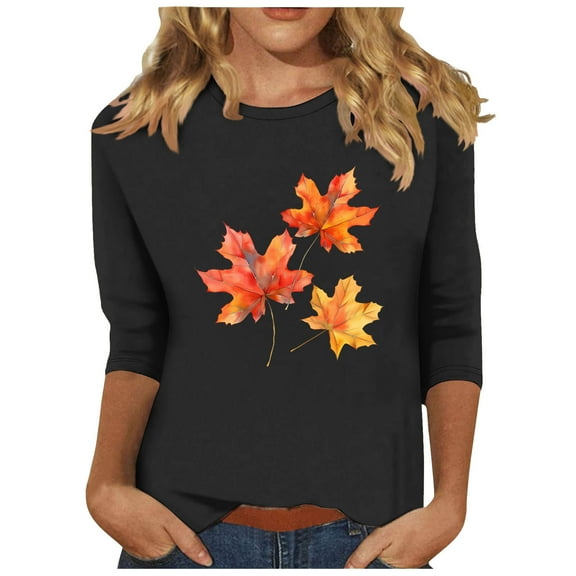 TKLPEHG Womens Fall Tops Thanksgiving 3/4 Sleeve Tunic Tops Fall Funny Graphic Tee Round Neck Casual Fashion Colthes (Black,XXXL)