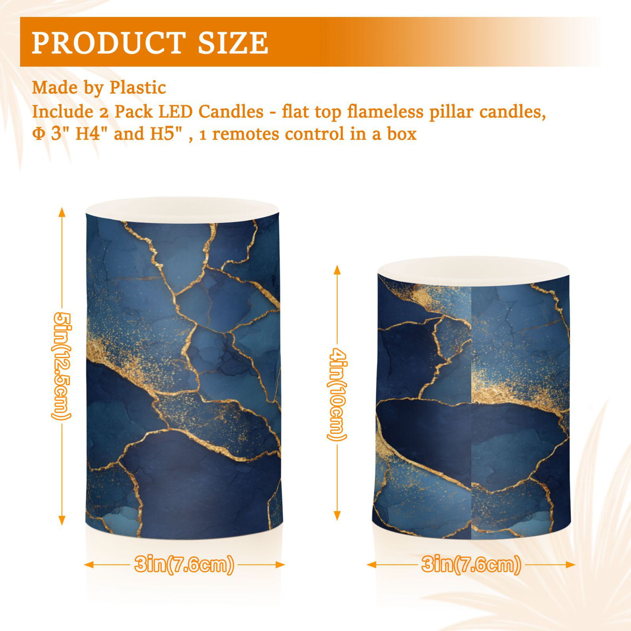 2 PCS LED Flicker Flameless Candle with Remote Control Realistic 3D Wick LED Window Decoration Candle Set for Wedding Table Home Decor Favors Dark Blue Marble Veins