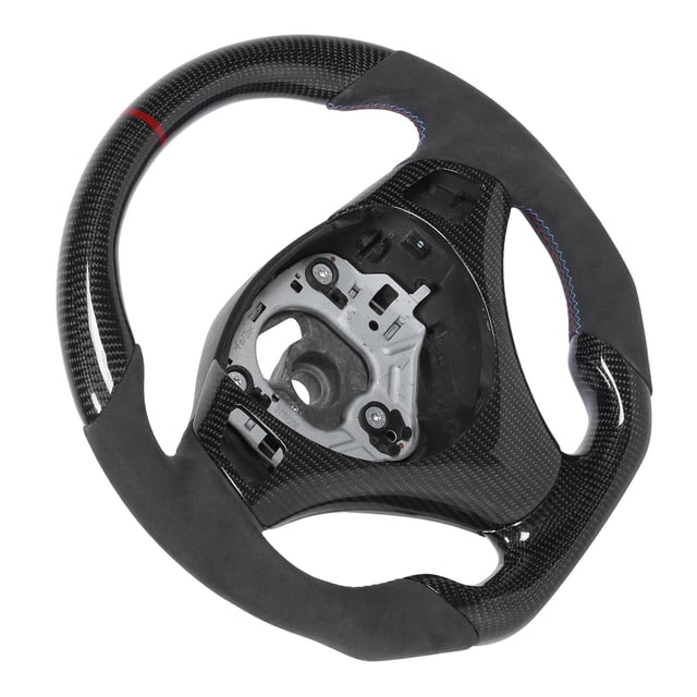 Volante ANGGREK De Fondo Plano Fibra de Carbono Gamuza Con Franja Roja Para E90 E92 E93 M3 E82 E88 2006-2013