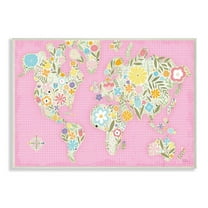 Stupell Industries Fun Floral Girl Pink Pastel Children's World Map Graphic Art Unframed Art Print Wall Art, 10x15, by Michael Mullan