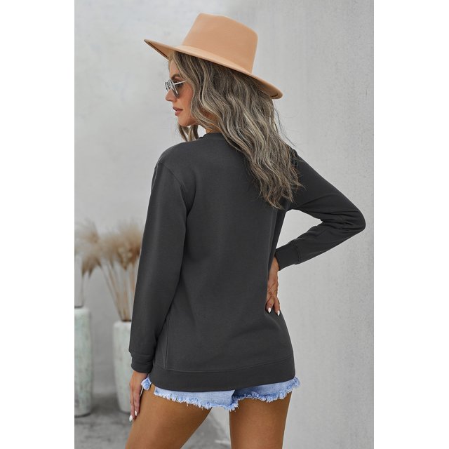 ABPHQTO Sudadera de mujer gris GOOD VIBES Graphic Pullover
