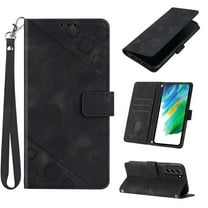 Tarise Phone Case for Samsung Galaxy S21 FE 5G, Premium PU Leather Card Holder Wrist Strap Magnetic Closure Flip Stand Function TPU Interior Book Cover for Samsung S21 FE 5G Wallet Case, Black