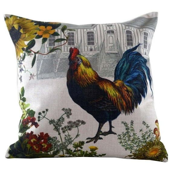 Golden Hill Studio 18" Blue and White Decorative Rooster Throw Pillow