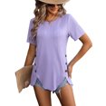 thumbnail image 2 of Avamo Hauts pour Femmes Ourlet Asymétrique Blouse Col Rond T-Shirt Doux Tunique de Travail Violet TG, 2 of 4
