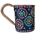thumbnail image 2 of Rastogi Handicrafts Handmade Pure Copper Outer Hand Painted Art Work Wine, Vodka, Beer,Cocktail,Juice, Cold Coffee Straight Mug - Cup 16 oz Pack Of 4 Mug (BLUE), 2 of 5