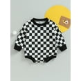 thumbnail image 3 of Hirigin Toddler Baby Boy Girl Checkered Sweatshirt Romper Oversized Long Sleeve Bubble Romper Top 6 12 18 24 Months Neutral Baby Fall Clothes, 3 of 8