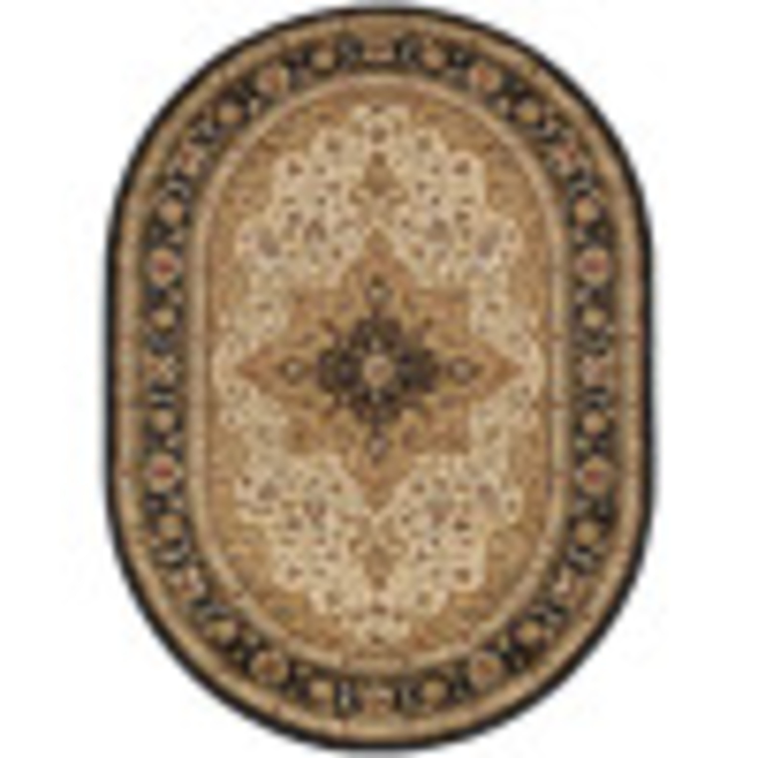 Traditional Area Rug (6'7'' x 9'6'' Oval) Oriental Ivory, Black Living Room Easy to Clean