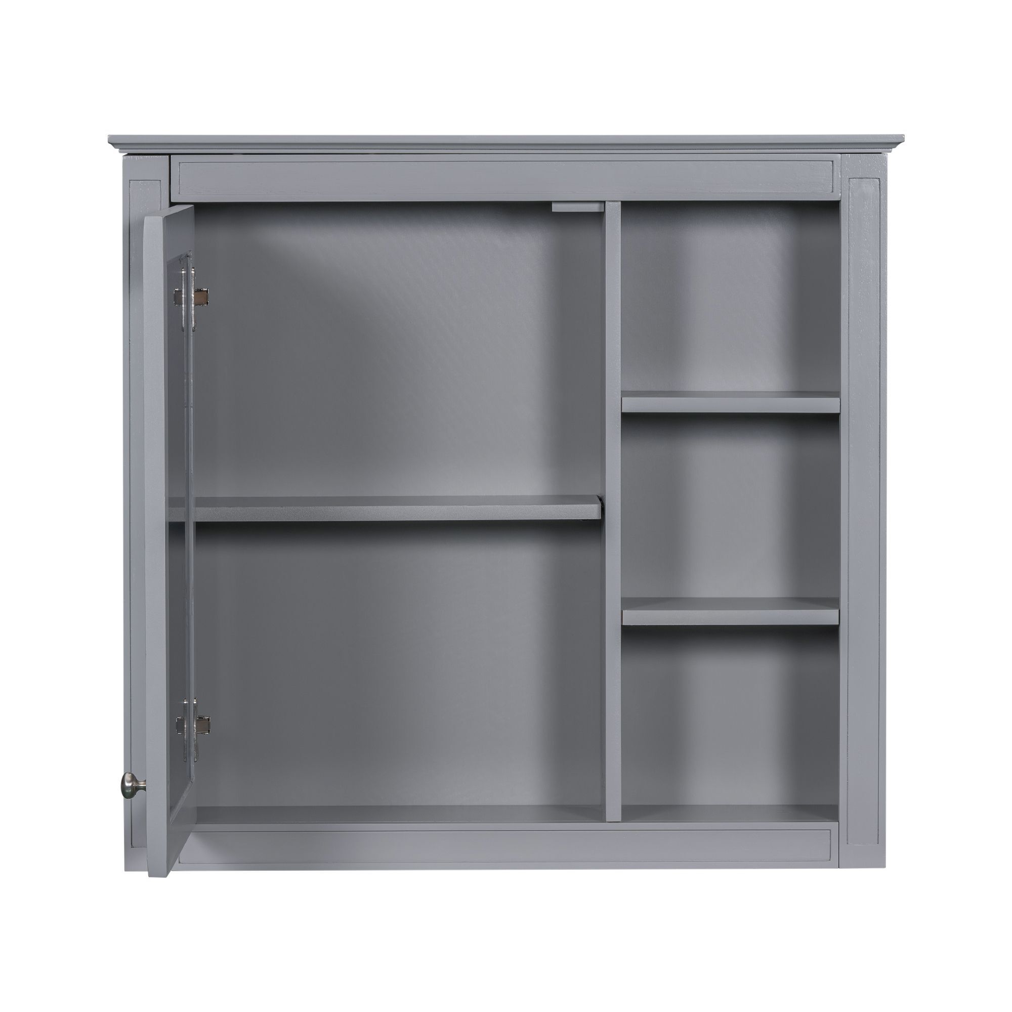 DEALTOPS Stylish Wall Mounted Bathroom Mirror Cabinet with Cabinet and Open Shelves, Gray