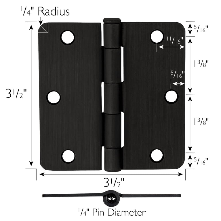 25 Pack 3.5" Dark Oil Rubbed Bronze Interior Door Hinges – 5/8 Radius, Steel, Black