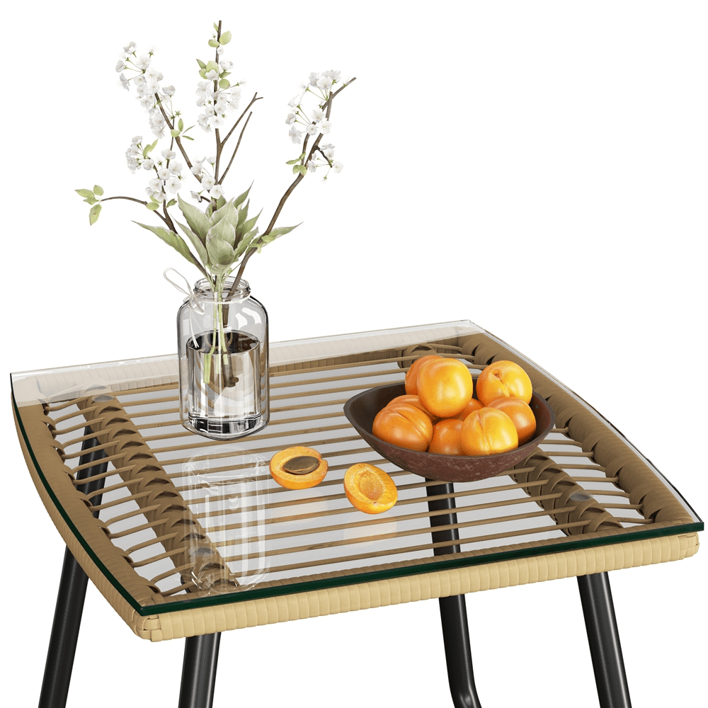 Renwick 3-Piece Patio Bistro Set with Wicker Rattan Chairs and Table, Tan/Cream