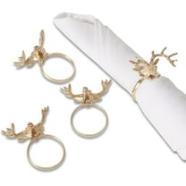 Rustic Antler Head Napkin Rings, Handcrafted, Gold, Iron, 4-Pack