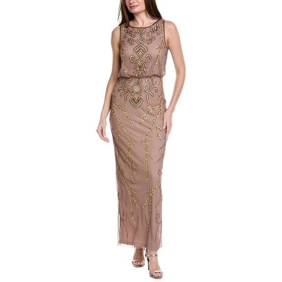Adrianna Papell womens Embellished Gown, 8, Grey