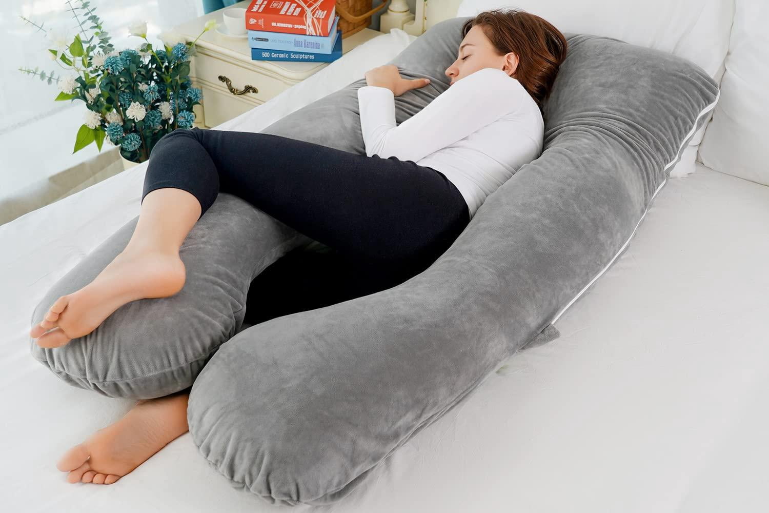 Pillow  U Shaped Full Body Pillows For Sleeping Maternity Women With Removable Cover (60 Inch Gray)