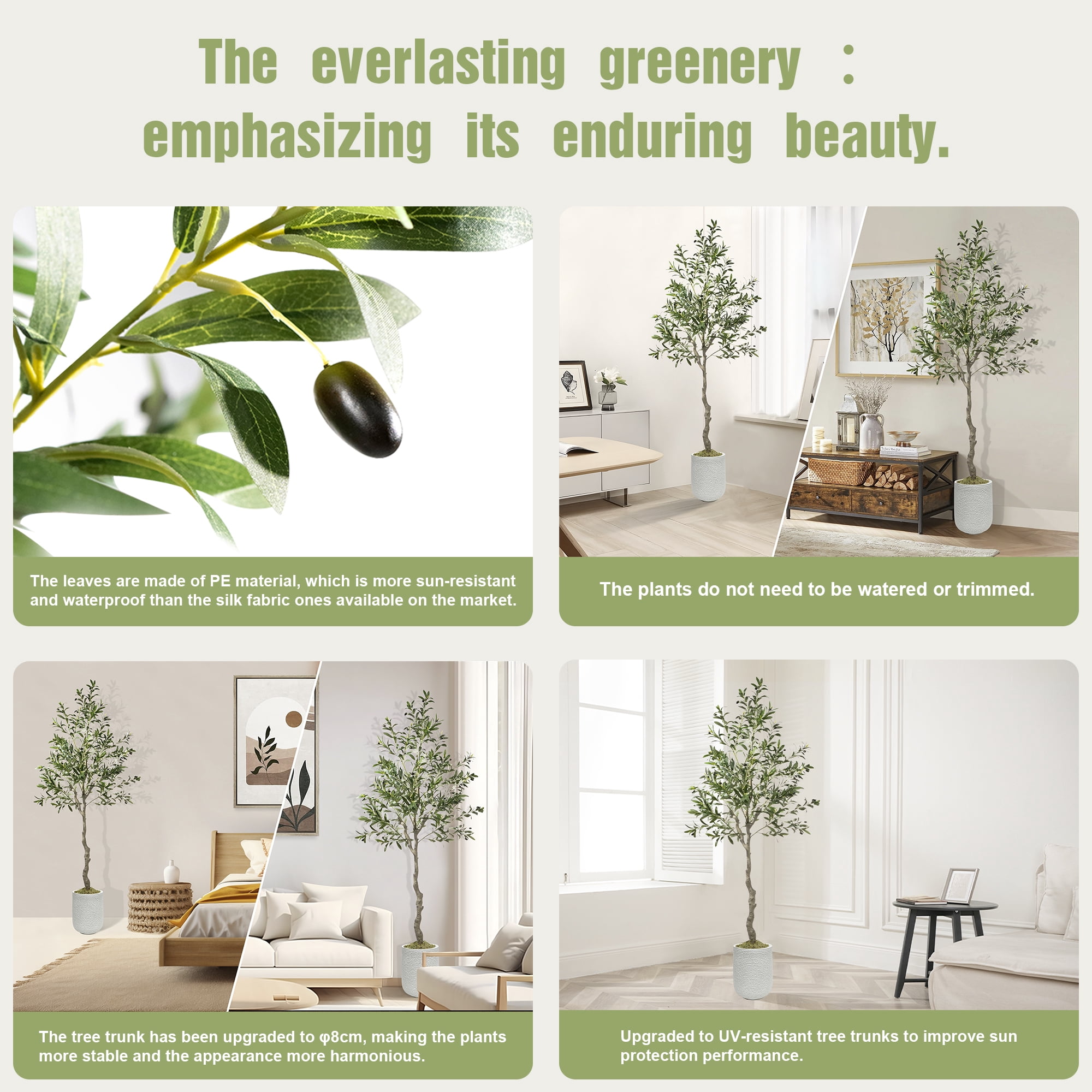 OLIVIVI Artificial Olive Tree 7FT Tall Faux Silk Plant for Home Office Decor Indoor Outdoor Fake Lifelike Potted Tree with Wood Branches and 1 pack