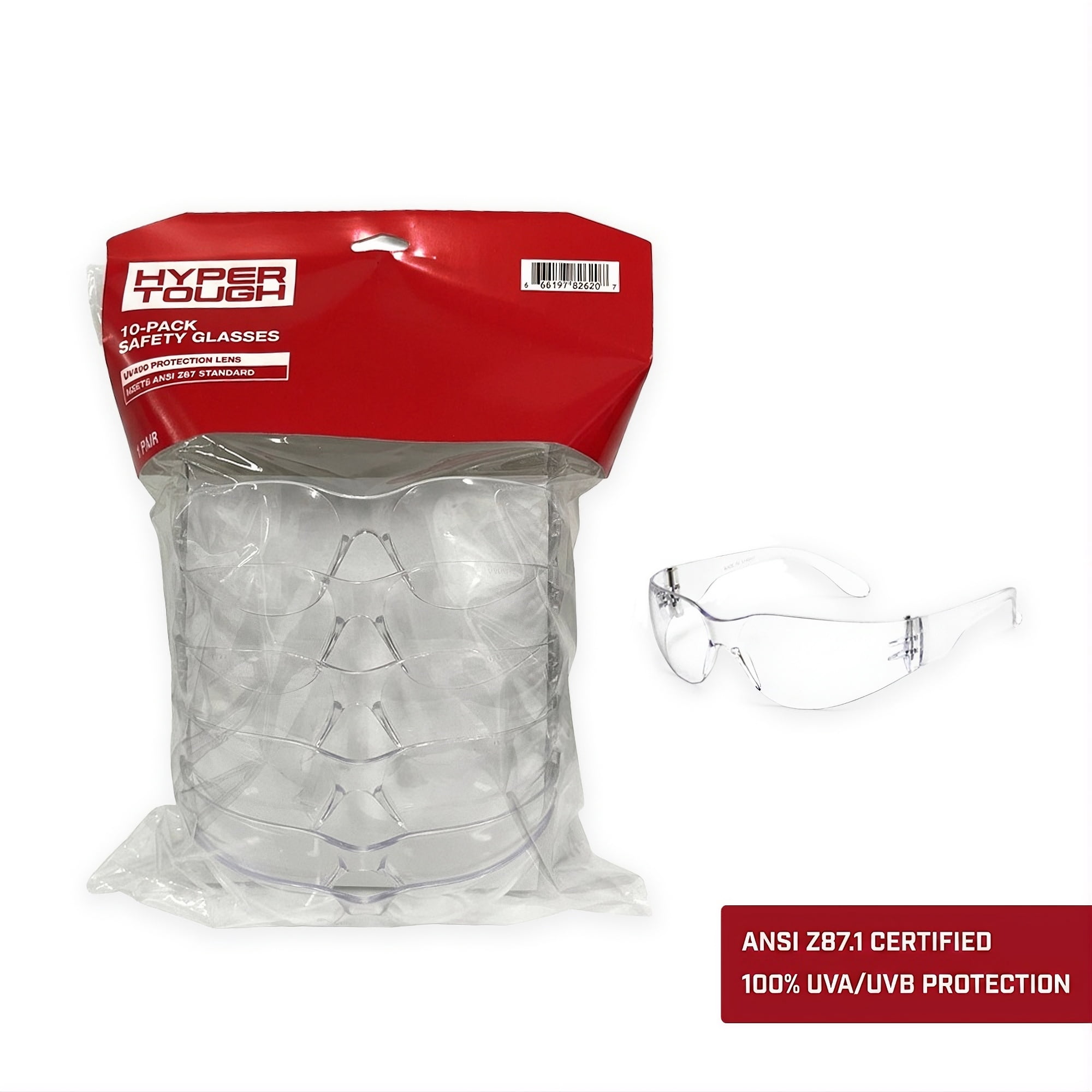 Hyper Tough Clear Protective Eyeglasses, 10 Count