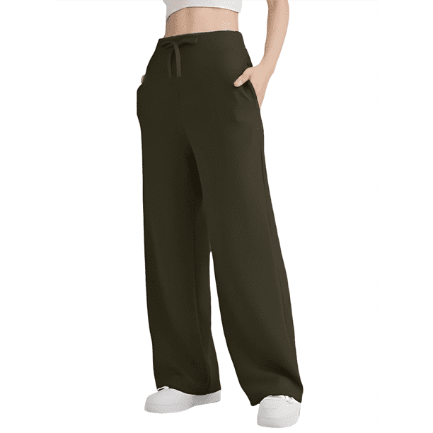 Pantalones Deportivos Holgados de Cintura Alta para Mujer, Color Verde , Talla L