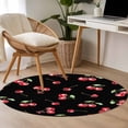 thumbnail image 5 of 3.3ft Round Rug, Cherry Rustic Non-Skid Rubber Backing Large Area Rugs - Living Room Bedroom Home Office, Spring Summer Tropic Fruit Black Indoor Floor Mat Carpets Washable Rug, 5 of 9