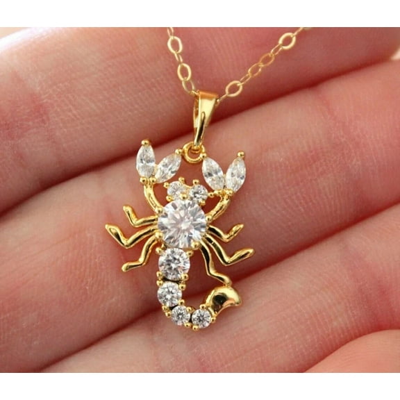 2Ct Round Cut Simulated Diamond Women's & Men's Scorpion Pendant 14K Yellow Gold Plated Silver