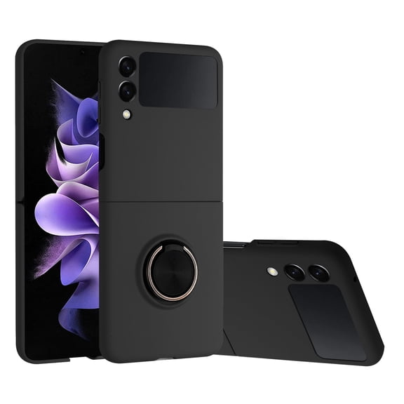 TJS for Samsung Z Flip6 Phone Case, Matte Magnetic Ring Stand Hybrid Cover for Samsung Z Flip 6 (Black)