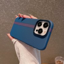 Feishell for iPhone 16 Pro Slim Case with Carbon Fiber Texture Shockproof Protectiive Lightweight Fashion Hard PC Ultra Thin Anti-Scratch Back Phone Case for Women Men - Navyblue