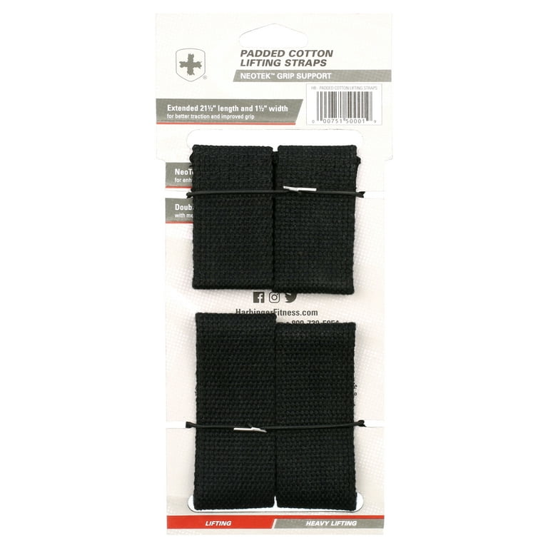 Harbinger Padded Cotton Weightlifting Support Straps Black, 21.5