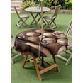 thumbnail image 3 of Outdoor Tablecloth with Umbrella Hole and Zipper, Baseball Round Table Cloth 54 Inch Waterproof Tablecloth, Farmhouse Retro Sport Theme Brown Wooden Grain Picnic Table Cover for Patio Camping, 3 of 7