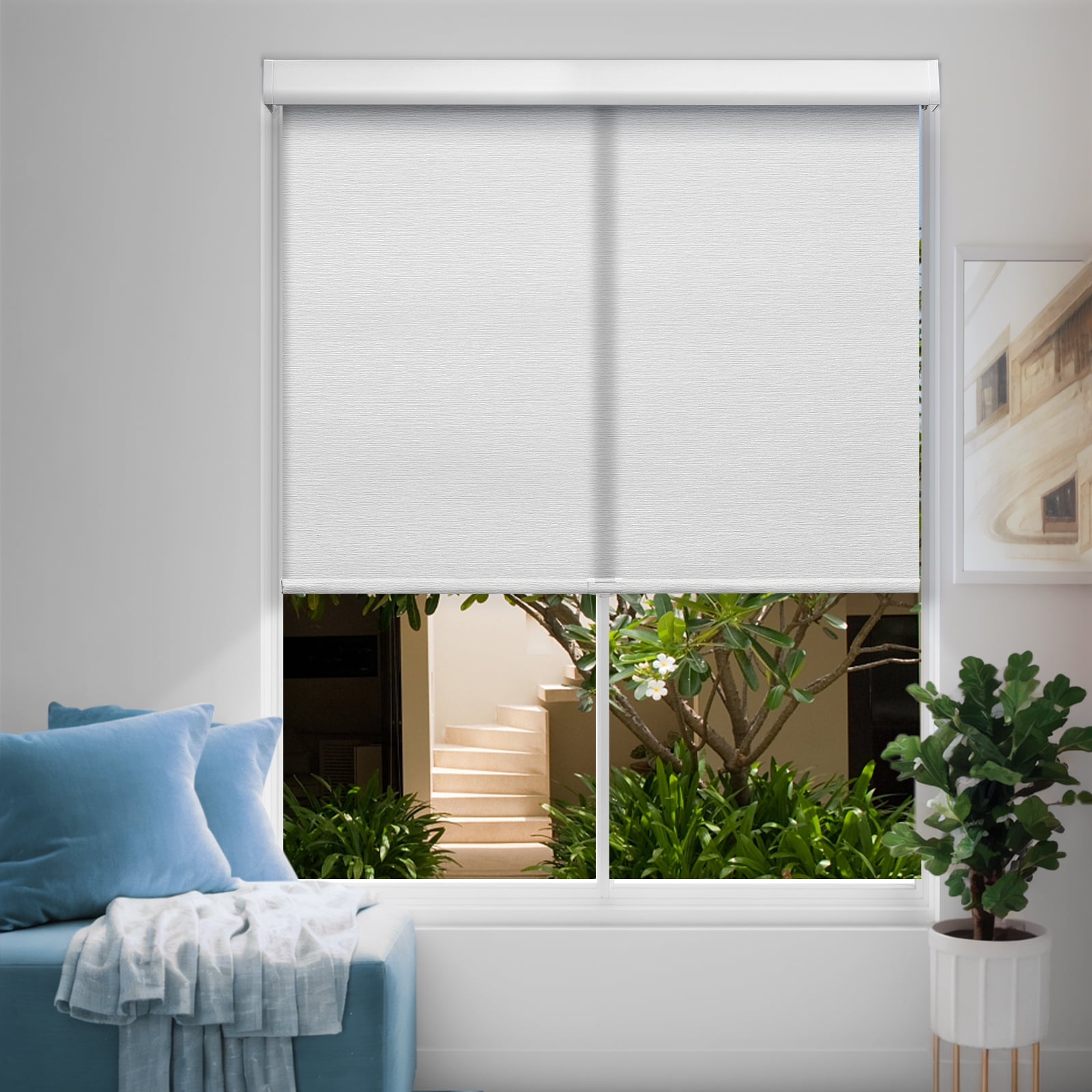Keego No Drill Cordless Roller Shades No Tools Blinds Tension Light Filtering Roller Shades for Window Easy to Install Custom Size Shades (White 48.5"W x 42"H)