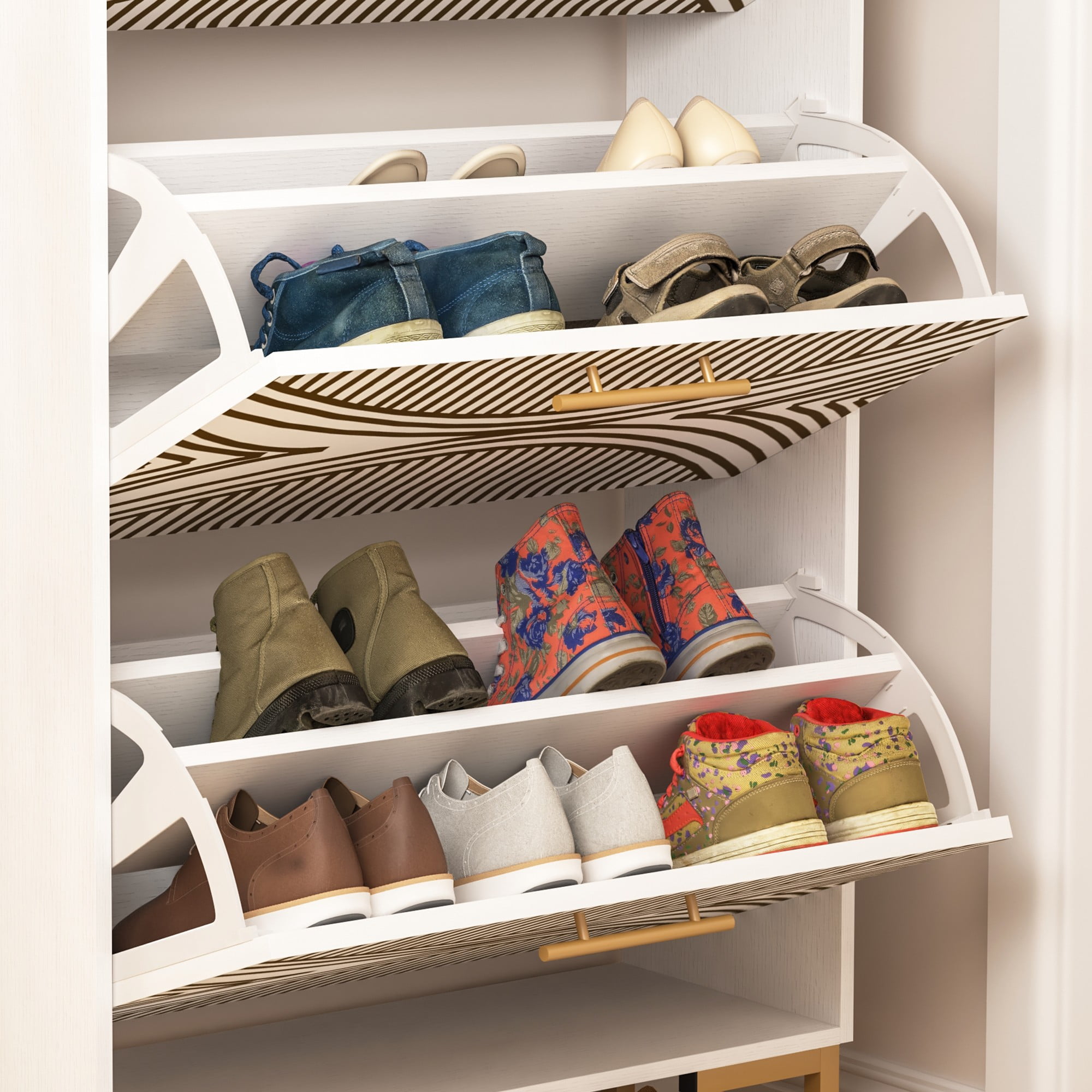 Finihen Shoe Cabinet, Free Standing Tipping Bucket Shoe Rack Organizer with 3 Flip Drawers, Slim Hidden Entryway Narrow Shoe Storage, White Finihen Shoe Cabinet, Free Standing Tipping Bucket Shoe Rack Organizer with 3 Flip Drawers, Slim Hidden Entryway Narrow Shoe Storage, White
