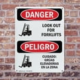 thumbnail image 4 of (2 Pack) Look Out For Forklifts Bilingual OSHA Danger Sign 10 Inch X 14 Inch Plastic Sign, Weather Resistant, UV Protected for Workplace, Business, and Construction Site, Made in the, 4 of 8