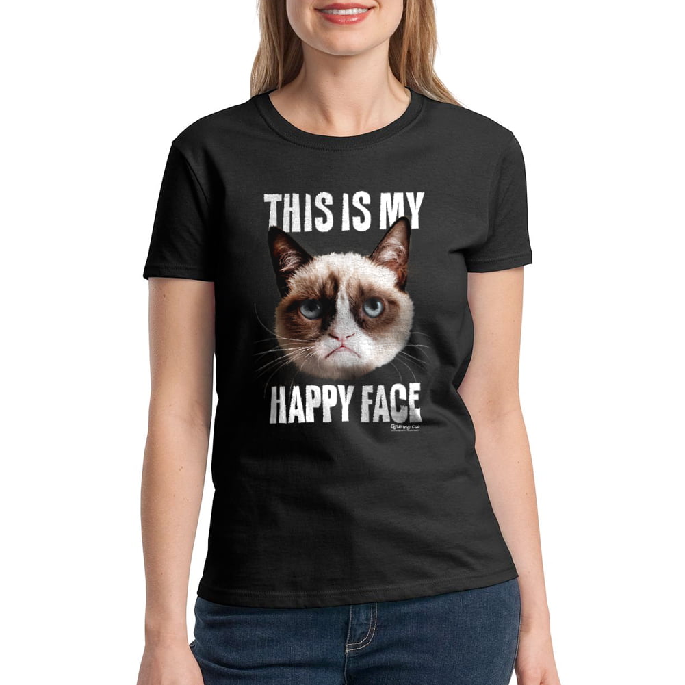 Grumpy Cat Happy Face Women Black T-Shirt NEW Size 2XL, Female XX-Large ...
