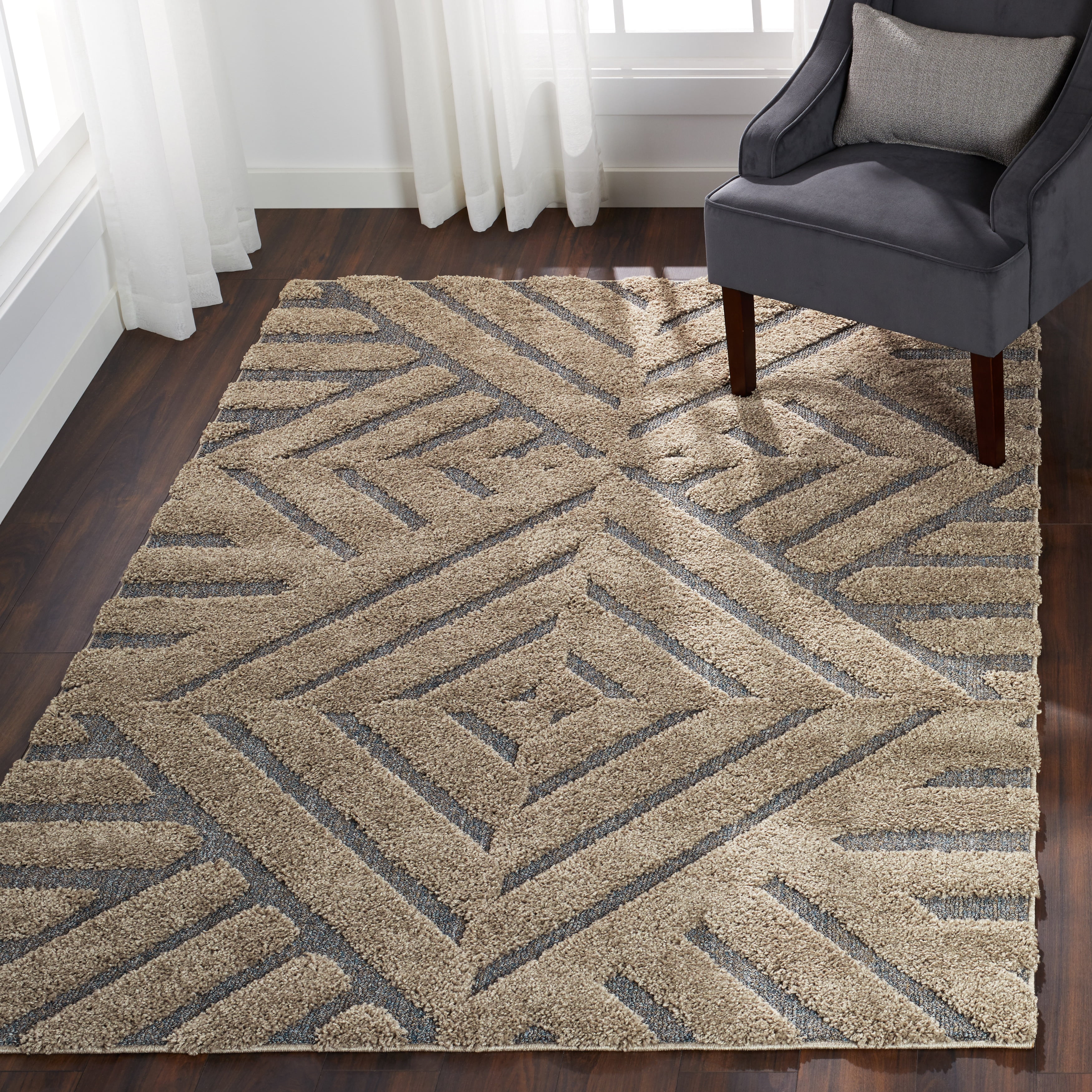 Alexander Home Midcentury Modern Grey/ Taupe Geometric Shag Rug 5