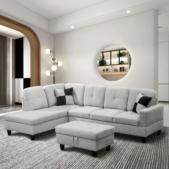 PonLiving Furniture Breeze 106.5'' Sectional Sofa with Storage Ottoman, Left Hand & Right Hand Facing