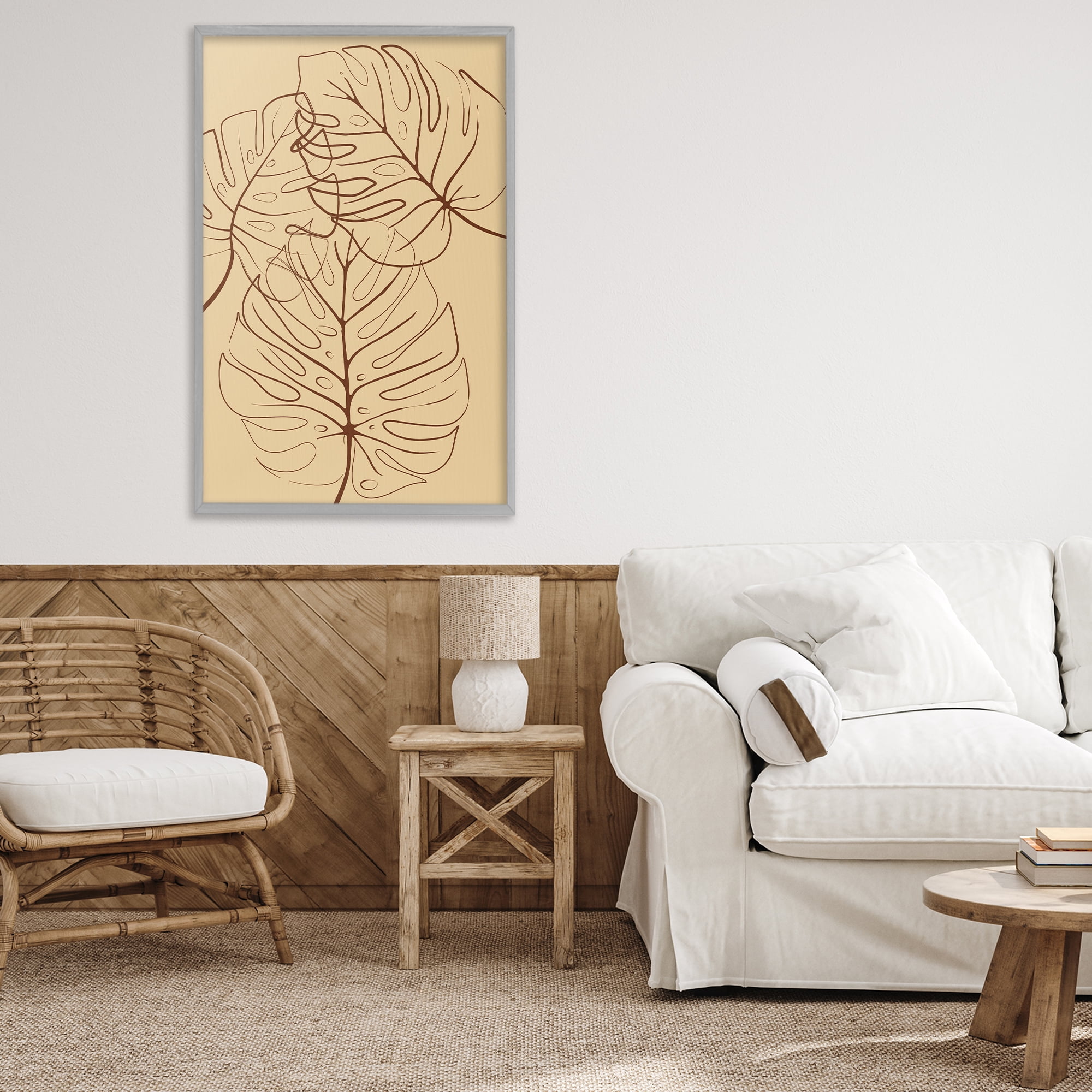 Stupell Industries Autumn Monstera Leaf Contour Gray Framed Giclee Art, design by Martina Pavlova
