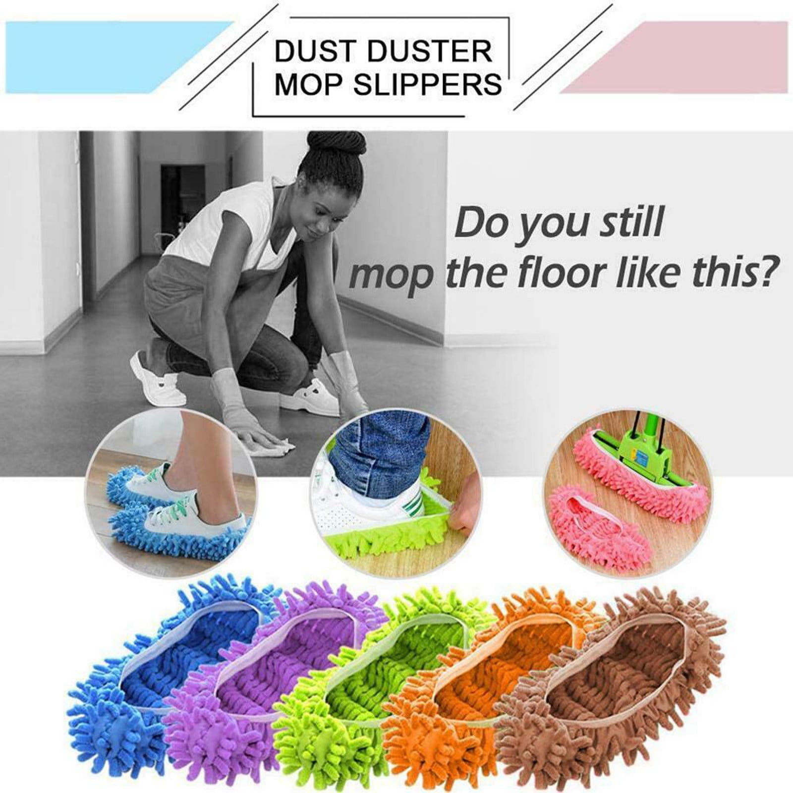 2Pcs Mop Slippers Lazy Floor Foot Socks Shoes Quick Polishing Cleaning Dust 