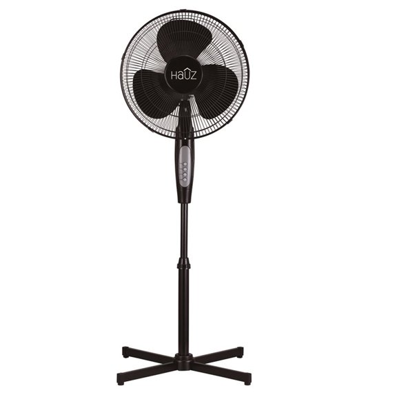 Hauz - Ventilateur sur Pied Oscillant, Diamètre de 16 Pouces, 3 Vitesses, Noir