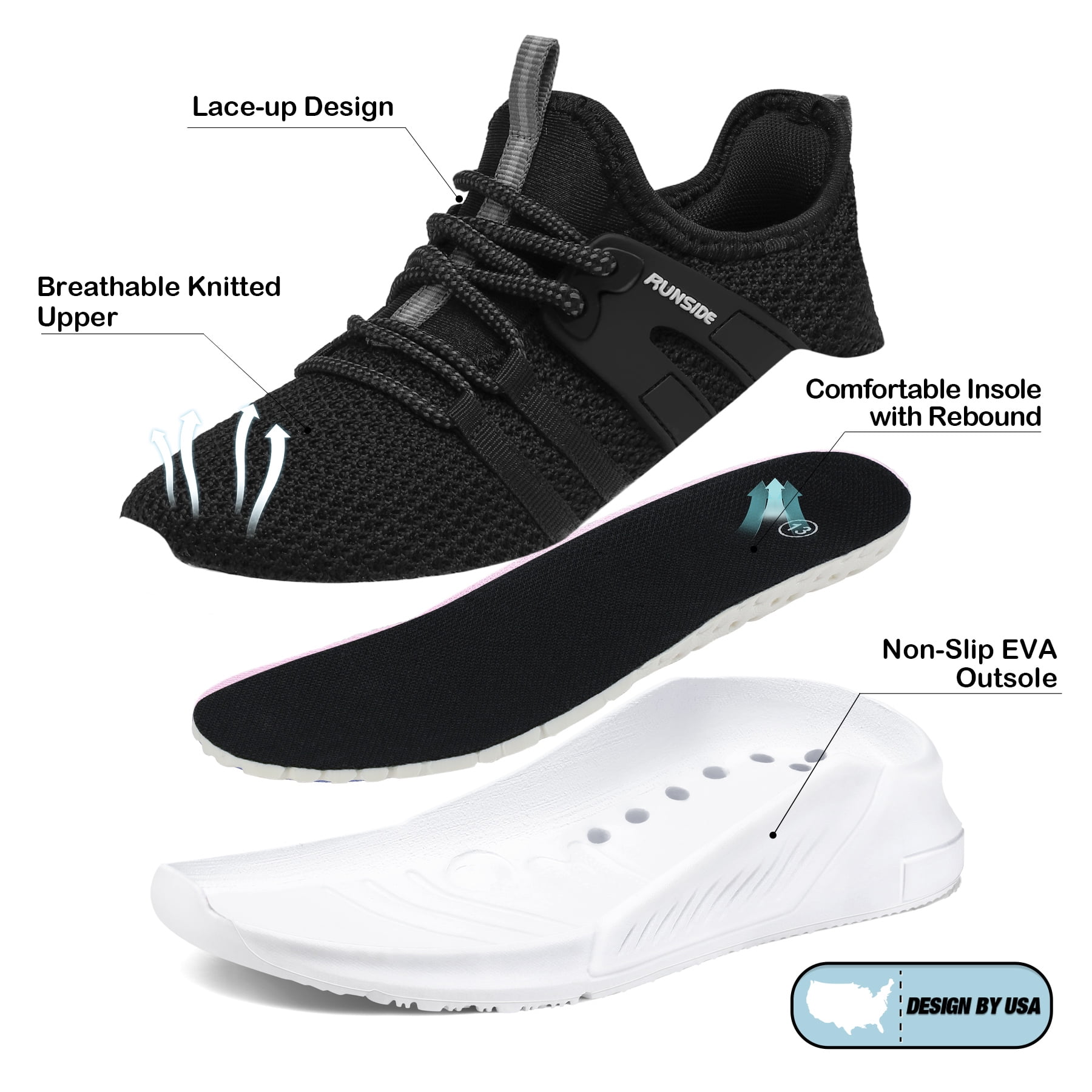 Kushyshoo Kids Sneakers Black White Running Tennis Athletic Shoes for Girls Size 12 (Little Kid)