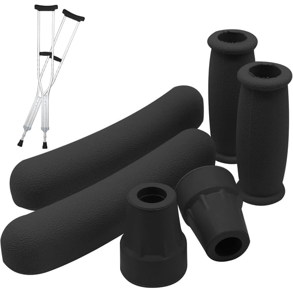 Replacement Crutch Pads, 6-Piece Crutch Accessory Set with Underarm Pads, Hand Grips & Crutch Tips, Fits Standard Aluminum Crutches